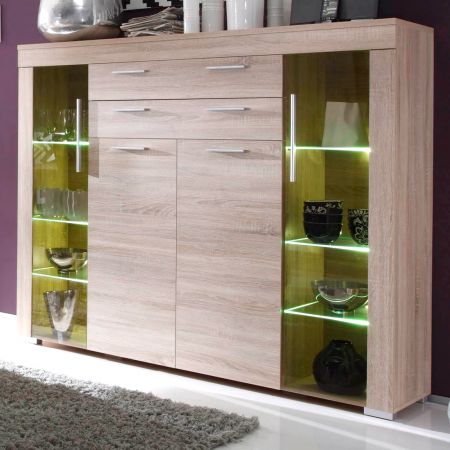 Wohnzimmer: Highboard Boom Sonoma Eiche sgerau, hell (160x137 cm) inkl. LED-Beleuchtung