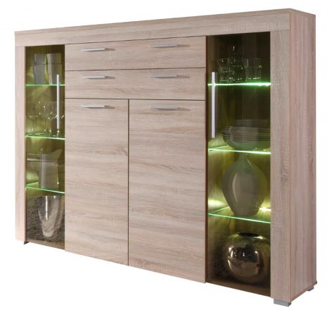 Wohnzimmer: Highboard Boom Sonoma Eiche sgerau, hell (160x137 cm) inkl. LED-Beleuchtung