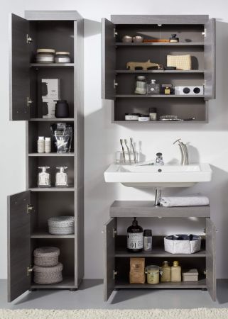 Badezimmer Badmbel Set Runner in Sardegna grau Rauchsilber Badkombination 3-teilig 103 x 190 cm