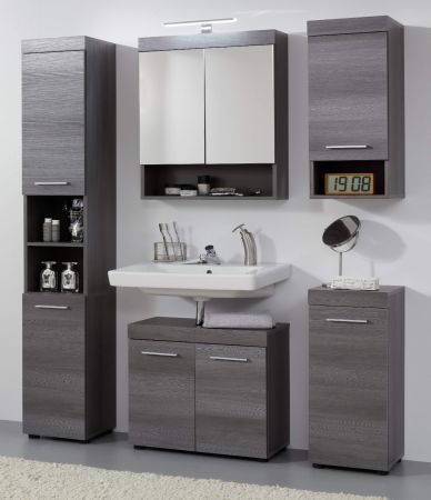 Badezimmer Waschbeckenunterschrank Runner in Sardegna grau Rauchsilber Badschrank 2-trig 58 x 57 cm