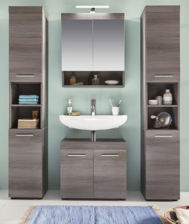 Badmbel Set 4-teilig Runner in Sardegna grau Rauchsilber Badkombination mit 2 x Hochschrank 148 x 190 cm