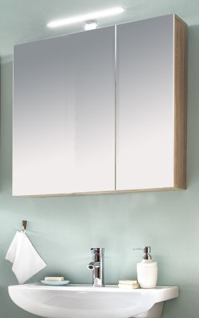 Badezimmer Spiegelschrank Porto in Eiche sgerau hell Badschrank 2-trig 65 x 70 cm