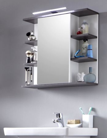 Badezimmer Spiegelschrank California in wei und Sardegna grau Rauchsilber Badmbel 60 x 60 cm