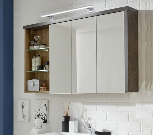 Spiegelschrank Bay 3-t�rig 3D Eiche Riviera Honig und grau Beton Design 120 cm Spiegellampe