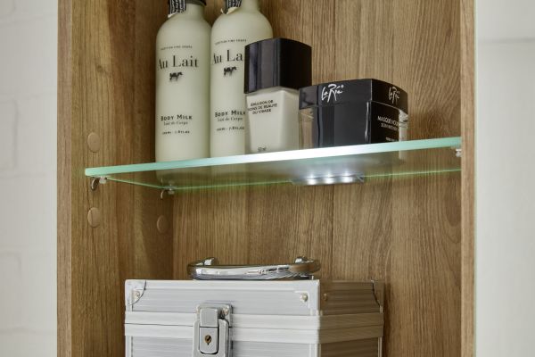 Spiegelschrank Bay 3-t�rig 3D Eiche Riviera Honig und grau Beton Design 120 cm Spiegellampe