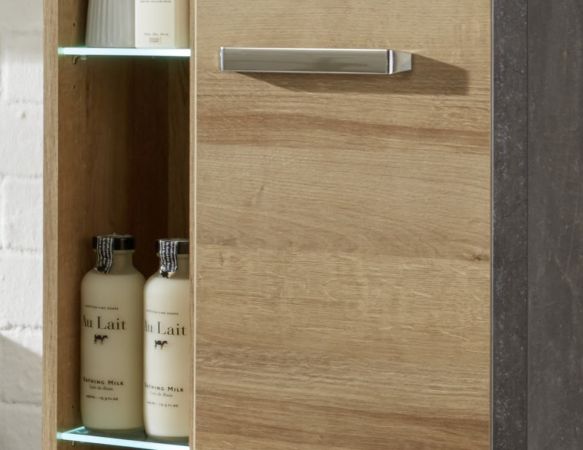 Spiegelschrank Bay 3-t�rig 3D Eiche Riviera Honig und grau Beton Design 120 cm Spiegellampe