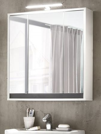 Badezimmer Spiegelschrank Sol in wei und grau Badschrank 3-trig 67 x 73 cm