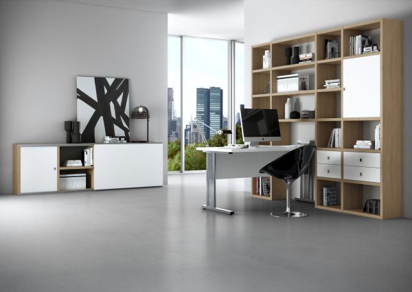 Bürowand / Homeoffice mit Schreibtisch Eiche weiß