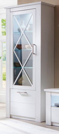 Vitrine Vitrinenschrank Georgia in Pinie Struktur wei 82x205 cm Landhausstil