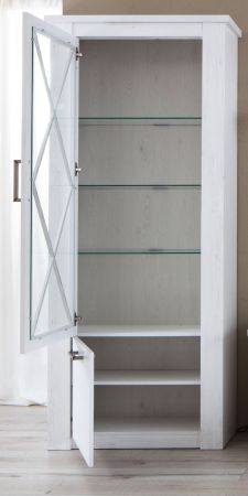 Vitrine Vitrinenschrank Georgia in Pinie Struktur wei 82x205 cm Landhausstil