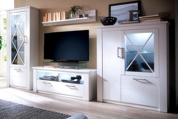 Vitrine Vitrinenschrank Georgia in Pinie Struktur wei 82x205 cm Landhausstil