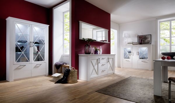 Vitrine Vitrinenschrank Georgia in Pinie Struktur wei 82x205 cm Landhausstil