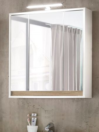 Badezimmer Spiegelschrank Sol in wei und Alteiche Dekor Badschrank 3-trig 67 x 73 cm