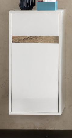 Badezimmer Unterschrank SOL in wei Hochglanz lackiert und Alteiche Badschrank hngend 35 x 73 cm