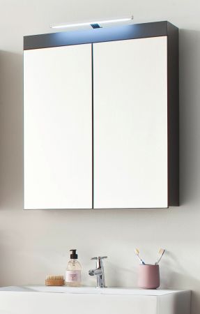 Badezimmer Spiegelschrank Amanda in grau Hochglanz 2-trig inkl. LED 60 x 77 cm