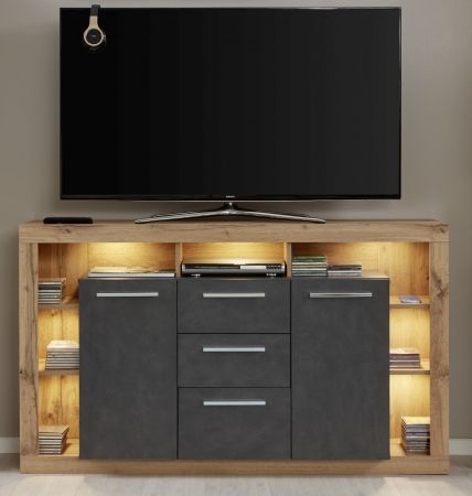 TV-Sideboard Rock in Matera Anthrazit und Wotan Eiche Unterteil 150 x 90 cm