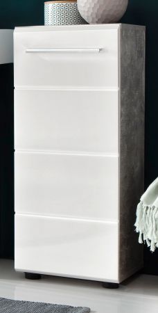 Badezimmer Unterschrank Nano in wei Hochglanz und Stone Design grau Badschrank hngend 32 x 82 cm