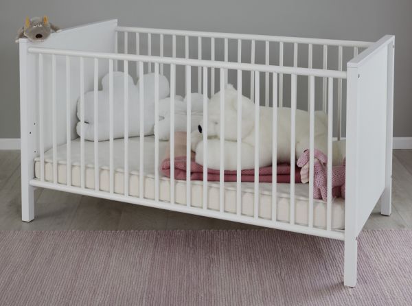 Babyzimmer Babybett Ole in wei Gitterbett mit Schlupfsprossen und Lattenrost Liegeflche 70 x 140 cm