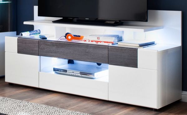 TV-Lowboard Tokyo Hochglanz wei und Sardegna grau 153 x 43 cm TV-Unterteil