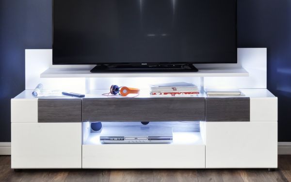 TV-Lowboard Tokyo Hochglanz wei und Sardegna grau 153 x 43 cm TV-Unterteil