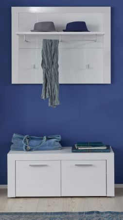 Wandgarderobe Garderobenpaneel Kito in Hochglanz wei Flurgarderobe 93 x 84 cm