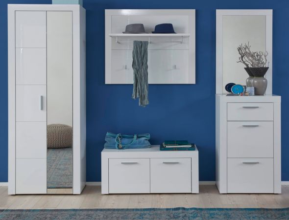 Wandgarderobe Garderobenpaneel Kito in Hochglanz wei Flurgarderobe 93 x 84 cm