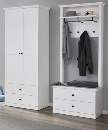 Flurgarderobe Baxter in weiß Landhaus Schuh- / Garderobenschrank 81 x 196 cm Flurgarderobe Baxter in weiß Landhaus Schuh- / Garderobenschrank 81 x 196 cm