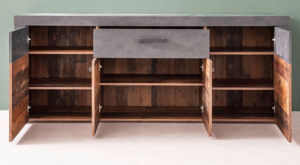 Sideboard Indy in Shabby Vintage mit Matera grau Kommode Old Used 178 x 77 cm