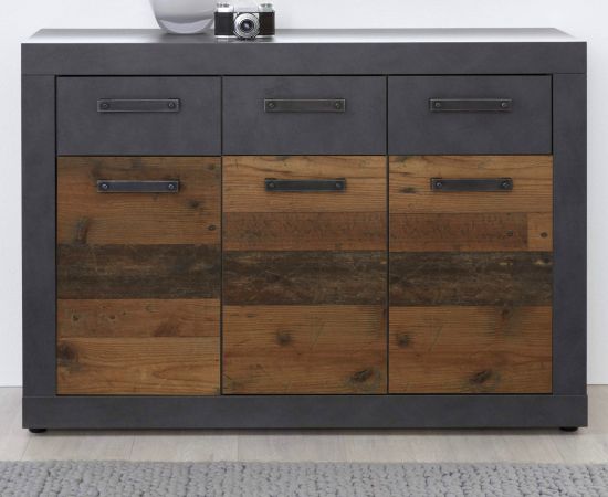 Sideboard Indy in Shabby Vintage mit Matera grau Kommode Old Used 117 x 86 cm