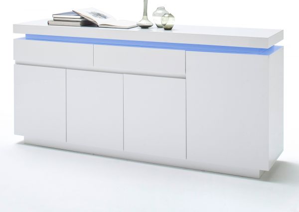 Sideboard Ocean in Hochglanz wei echt Lack Kommode inkl. LED Beleuchtung mit Farbwechsel 175 x 81 cm