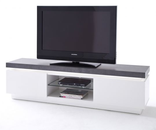 TV-Lowboard Atlanta in matt wei echt Lack mit Stone Design Fernsehtisch inkl. dimmbarer LED Beleuchtung 175 x 48 cm