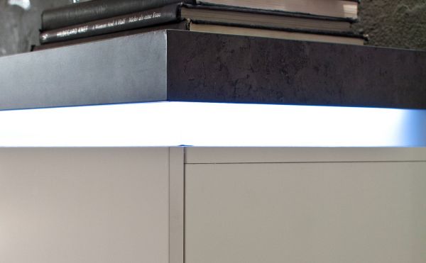 Sideboard Atlanta in matt wei echt Lack mit Stone Design Kommode inkl. dimmbarer LED Beleuchtung 175 x 80 cm