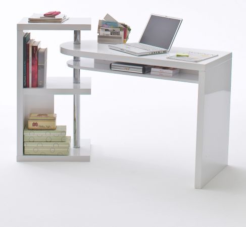 Schreibtisch Mattis in wei Hochglanz Lack schwenkbarer Eckschreibtisch fr Homeoffice und Bro 145 x 50 cm