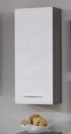 Badezimmer Hngeschrank Line in wei Hochglanz und Sardegna grau Rauchsilber Badschrank 30 x 77 cm
