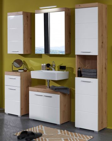 Badezimmer Badm�bel Set Amanda in wei� Hochglanz und Eiche Badkombination 5-teilig 163 x 190 cm