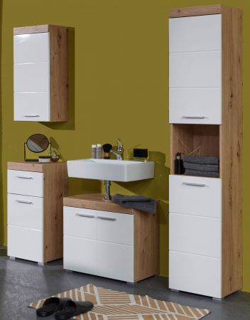 Badezimmer Badm�bel Set Amanda in wei� Hochglanz und Eiche Badkombination 4-teilig 163 x 190 cm