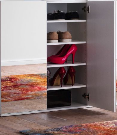 Garderobenschrank mit Spiegel Mirror in wei mit Spiegeltren - Schuhschrank 111 x 191 cm