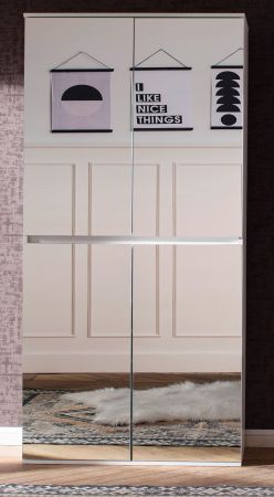 Garderobenschrank mit Spiegel Mirror in wei mit Spiegeltren - Schuhschrank 74 x 191 cm