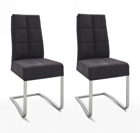 2 x Stuhl Salva in Schwarz Vintage und Edelstahl Freischwinger Luxus Komfortsitz Esszimmerstuhl 2er Set