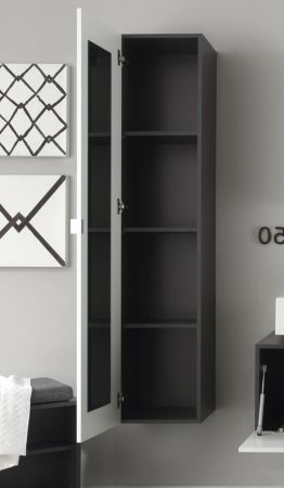 Badezimmer: Hngeschrank Beach Hochglanz wei, grau (35x157 cm) mit Spiegel innen