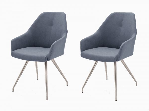2 x Stuhl Madita in Graublau Kunstleder und Edelstahl 4-Fu oval Esszimmerstuhl 2er Set Armlehnenstuhl Schalenstuhl