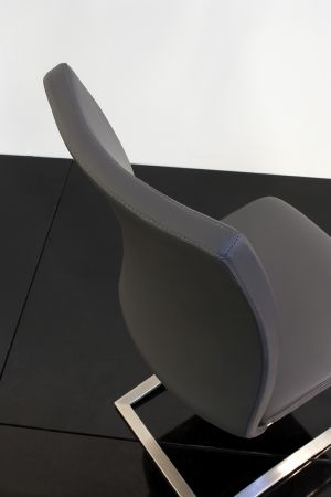 2 x Stuhl Arco in Wei Leder und Edelstahl Freischwinger Flachrohr Esszimmerstuhl 2er Set