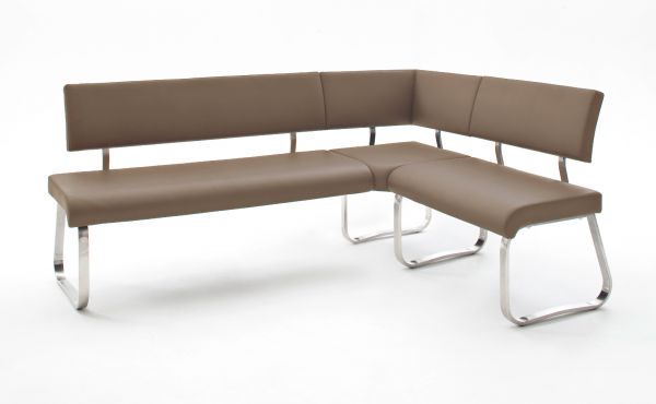 Eckbank Arco in Cappuccino Leder und Edelstahl Flachrohr Kchenbank mit Kufengestell Sitzbank 200 x 150 cm