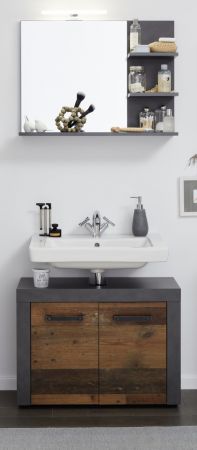 Badezimmer Spiegel Cancun / Indy in Matera grau Wandspiegel mit Ablage 72 x 57 cm