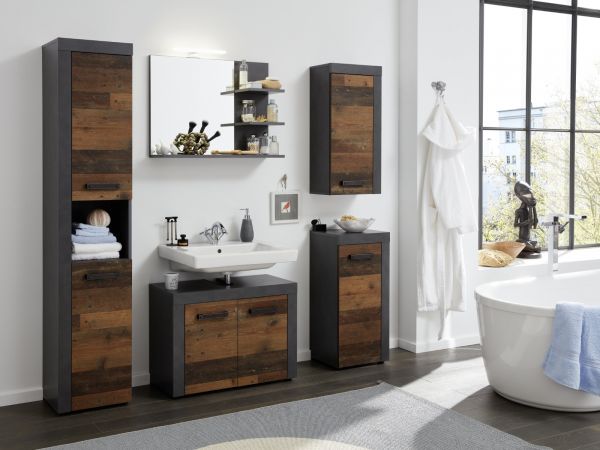 Badezimmer Spiegel Cancun / Indy in Matera grau Wandspiegel mit Ablage 72 x 57 cm