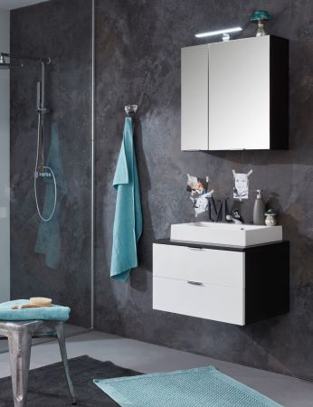 Badezimmer Waschbeckenunterschrank Concept1 in wei Hochglanz und Graphit grau Badschrank 60 x 48 cm