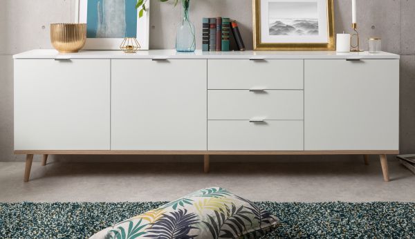 Sideboard Göteborg matt weiß und Eiche massiv 200 cm