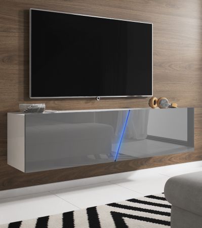 TV Lowboard Space in grau Hochglanz Lack TV Unterteil hngend / stehend 160 cm mit LED