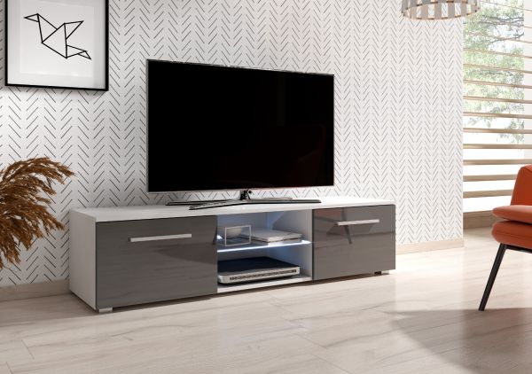 TV-Lowboard Earth in Hochglanz grau und wei TV-Unterteil 140 x 36 cm inkl. LED Beleuchtung Fernsehtisch