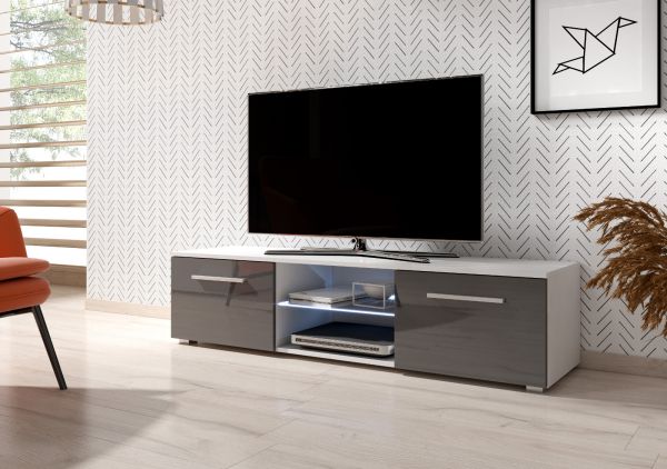 TV-Lowboard Earth in Hochglanz grau und wei TV-Unterteil 140 x 36 cm inkl. LED Beleuchtung Fernsehtisch
